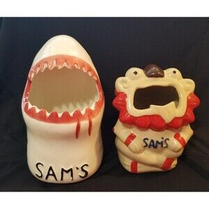 Two (2) Tiki Mug Sam's Restaurant Bloody Shark & Fu Dog Lion - Okinawa Japan